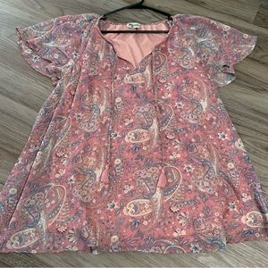 Show Me Your MuMu Pink Blouse Flowy Top; Small